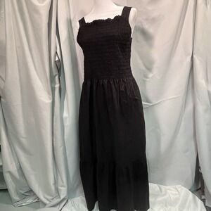 EVERLANE The Smocked Midi Black Tiered Dress Size XL Casual Summer Festival Boho